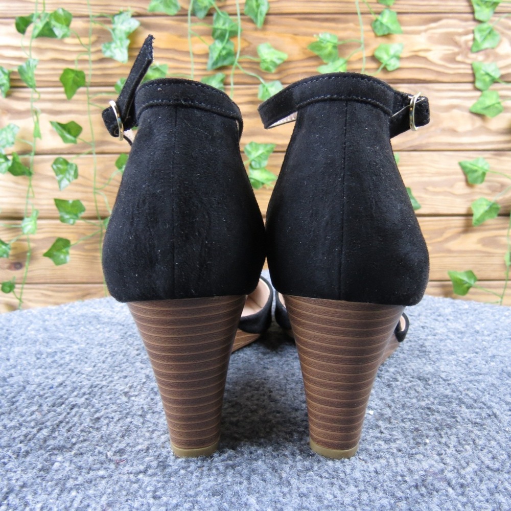 A New Day Wendi Women's 10 Black Textile Wedge Heels Ankle Strap Dressy Comfort - Picture 4 of 6